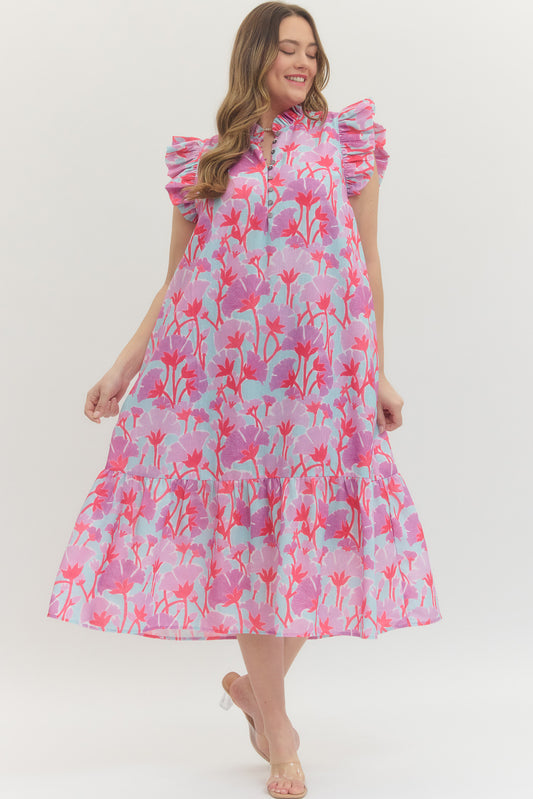 D30652P Curvy Floral Midi Dress