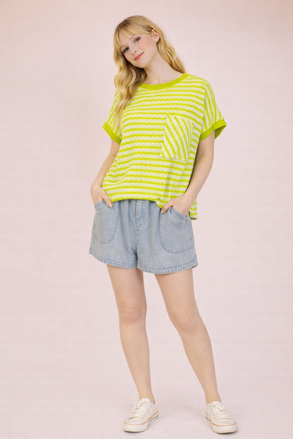 NT12605 Open Back Striped Textured Top