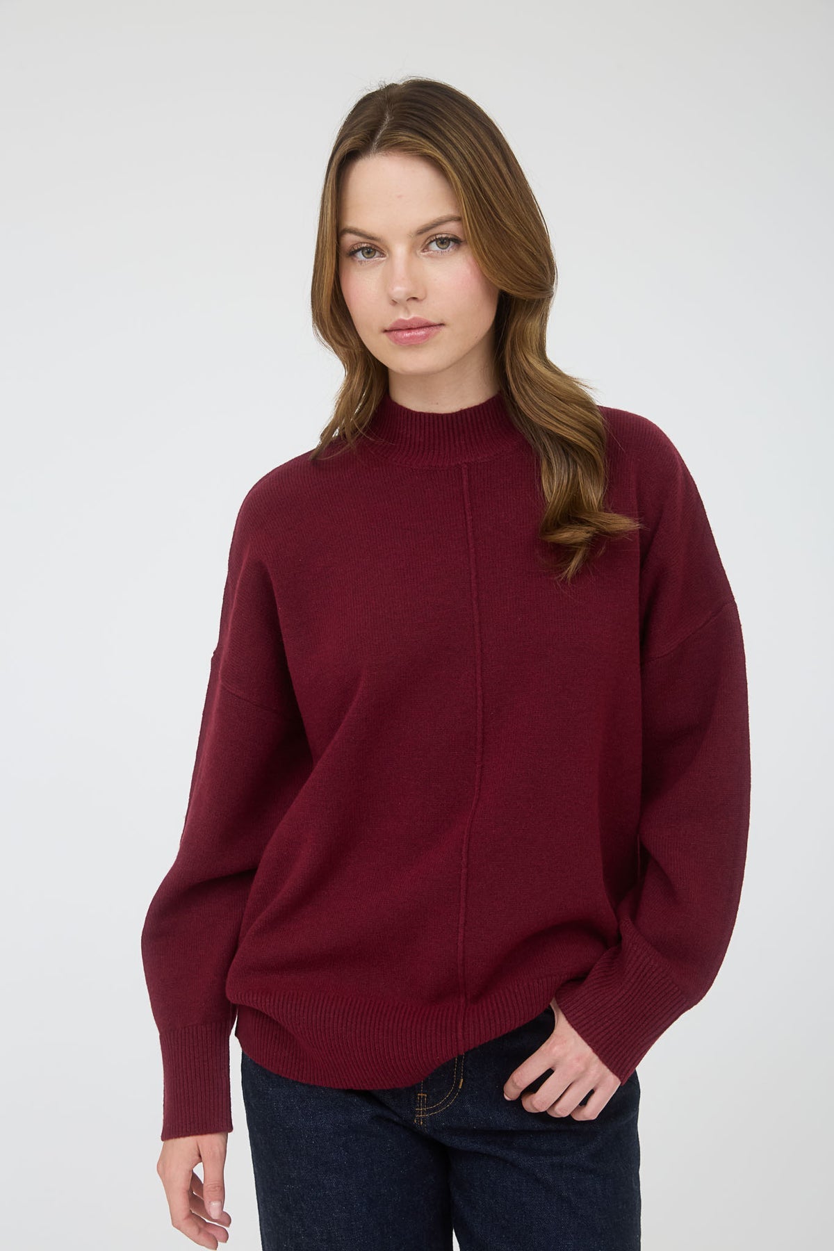 TW1960 Front Seam Mock Neck Sweater
