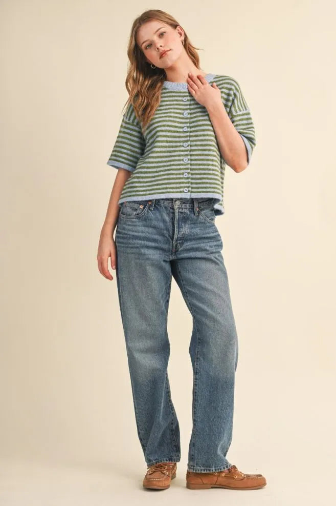 MSW11399 Striped Short Sleeve Sweater