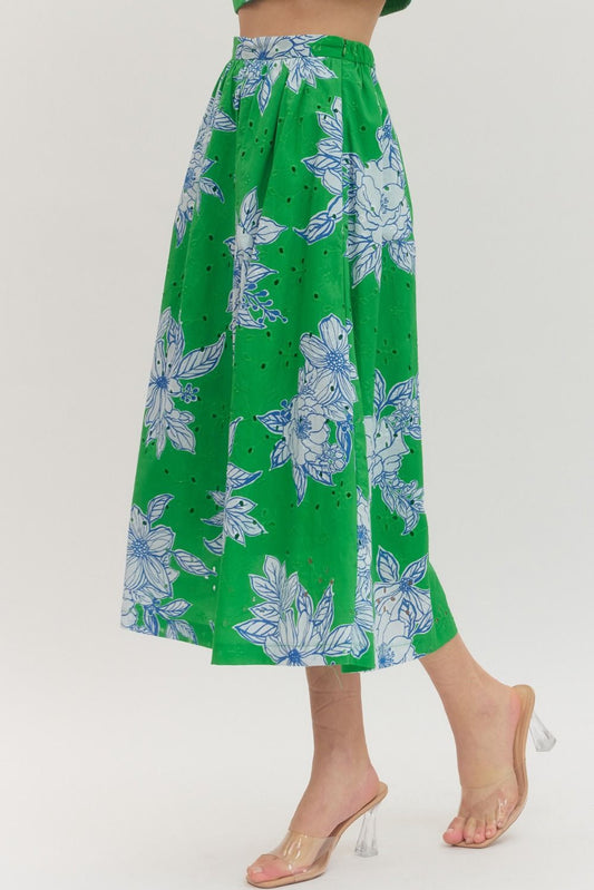 S30833 Botanical Print Midi Skirt