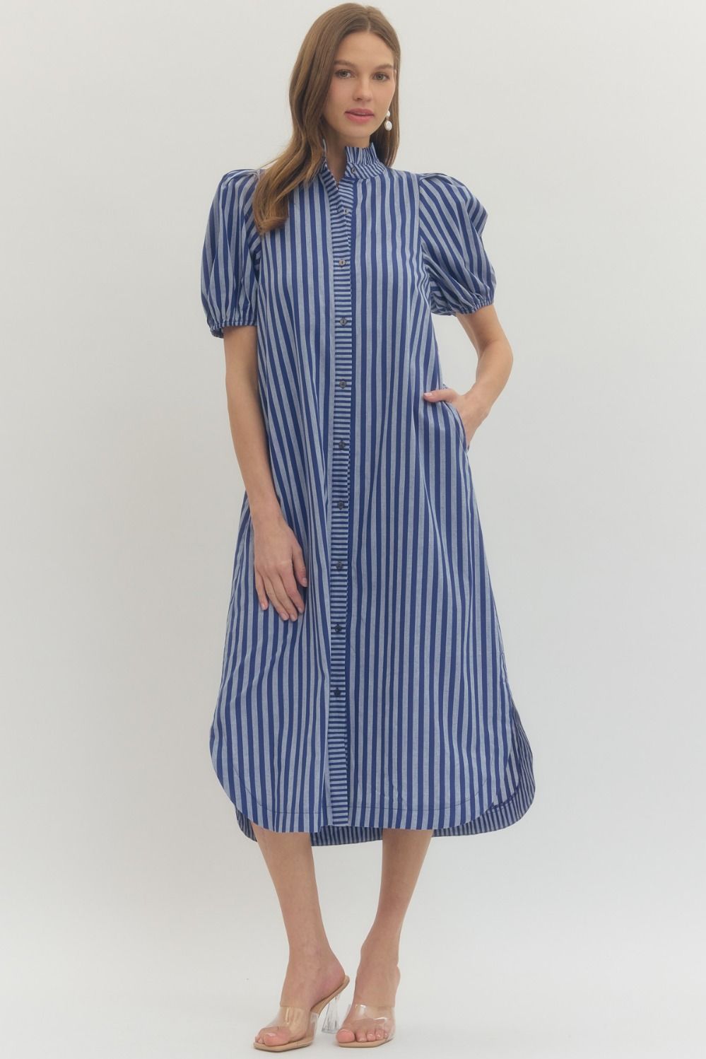 D27601 Stripe Print Midi Dress