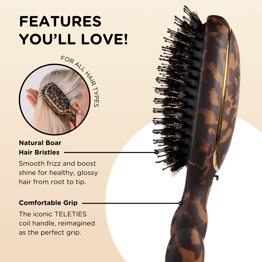 TELETIES Boar Bristle Hair Brush