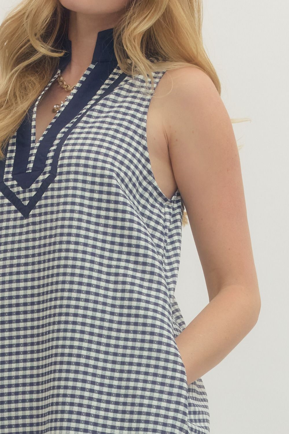 D30290 Sleeveless Gingham Mini Dress