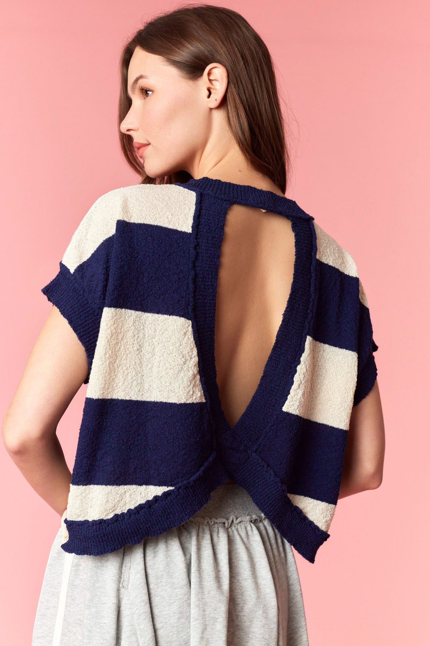 IKT201007-01 Wide Stripe Open Back Top