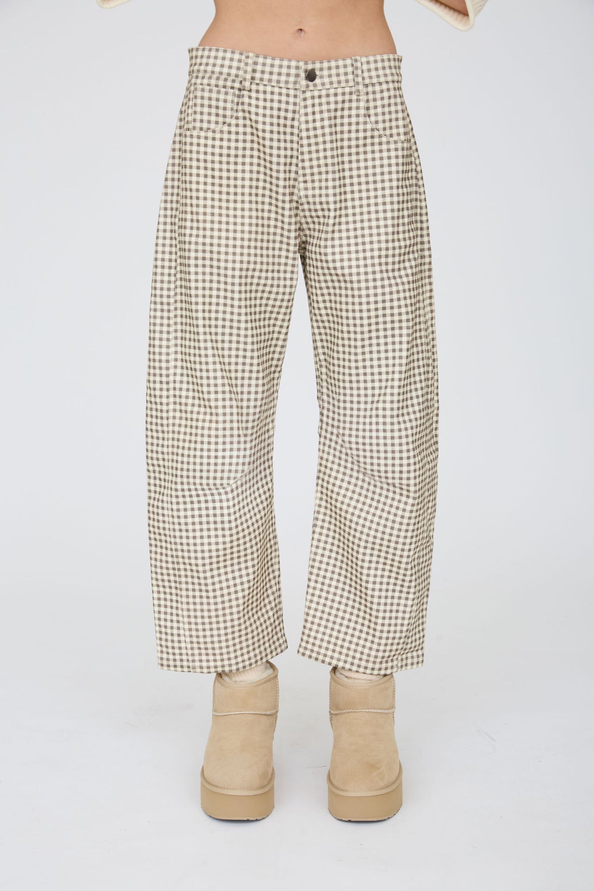J6FP1003 Gingham Barrel Pants