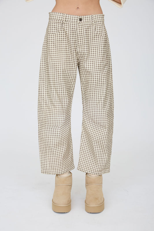 J6FP1003 Gingham Barrel Pants