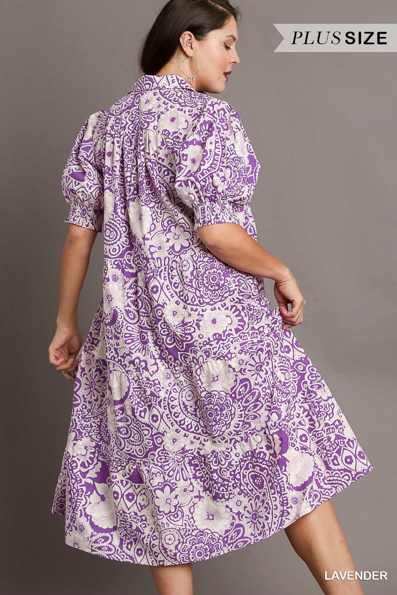 WA0855 Curvy Paisley Print Long Dress