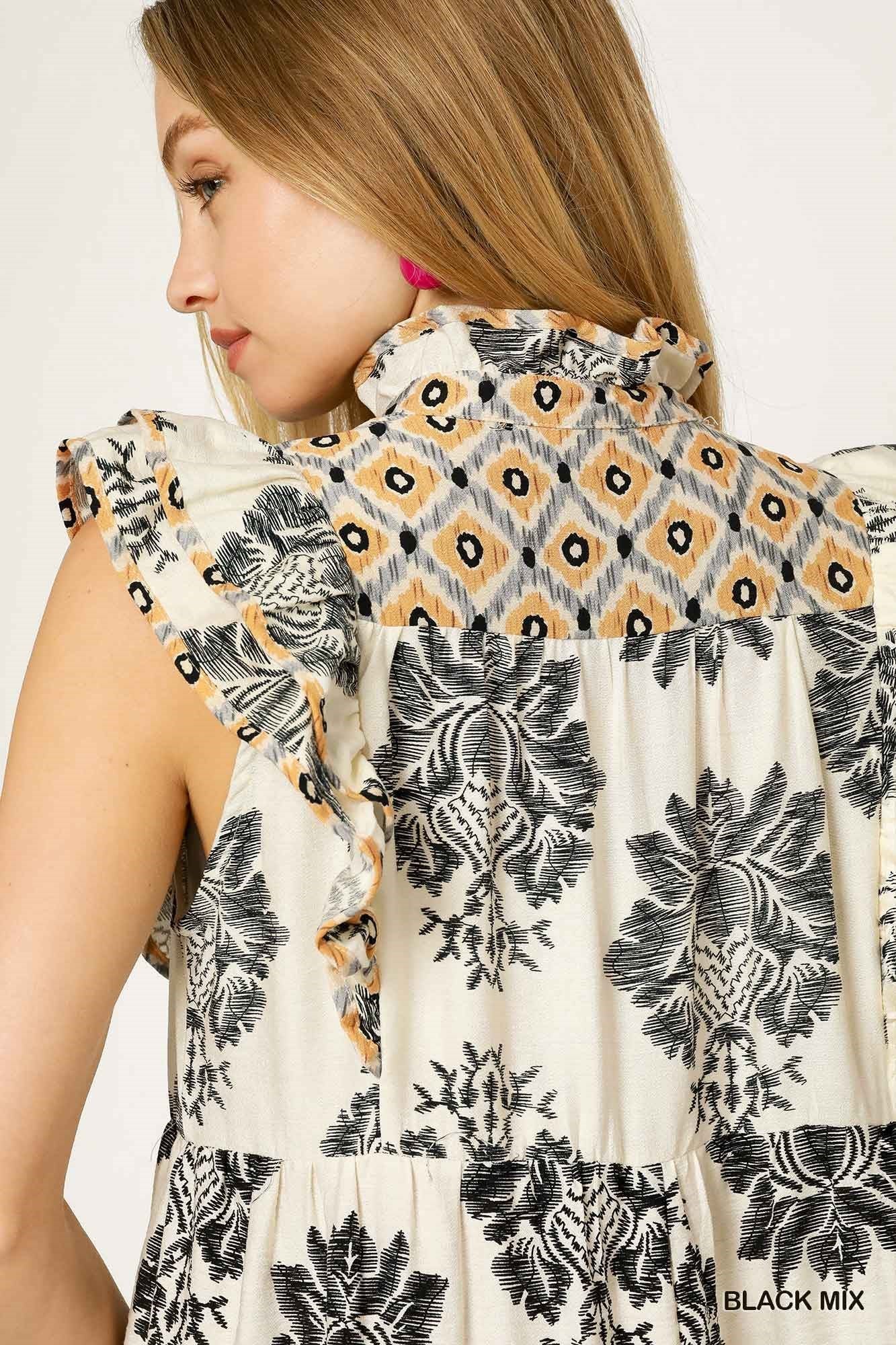 WC4395 Curvy Mixed Print Midi Dress