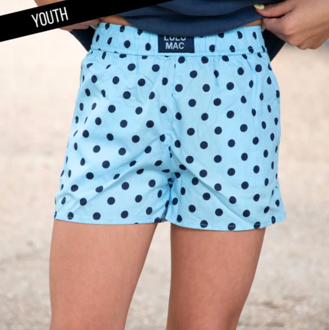 LM-KSH-1009 Light Blue/Navy Small Polka Dot Kids Shorts
