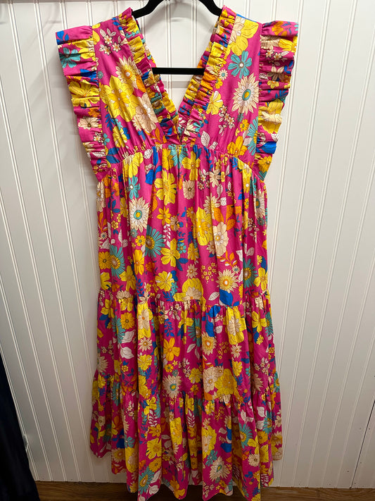 MDR3071 Ruffled Floral Midi Dress