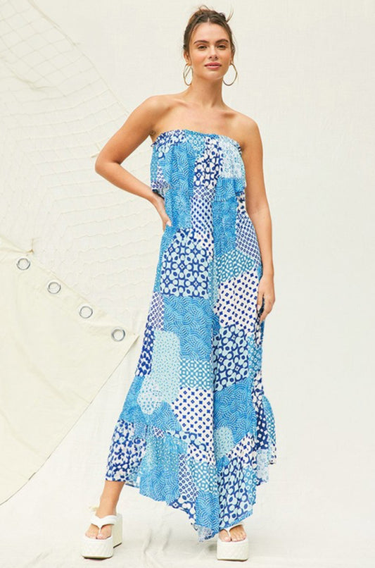 P1785J Printed Wide Leg Jumpsuit