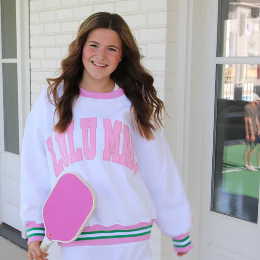 LM-SW-1004 White/Pink Social Society Statement Sweatshirt