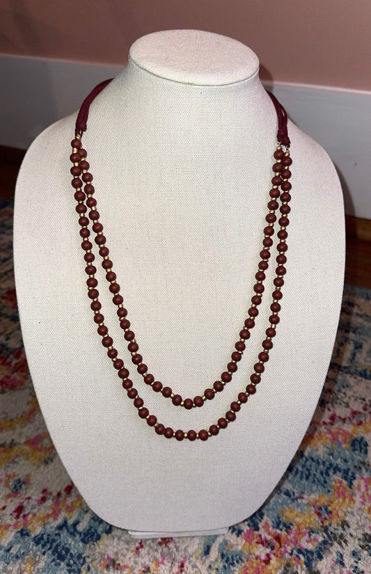 CNE3191 2 Row 30” Wooden Bead Necklace