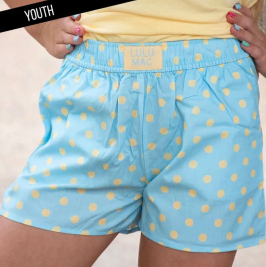 LM-KSH-1009 Light Blue/Butter Small Polka Dot Kids Shorts