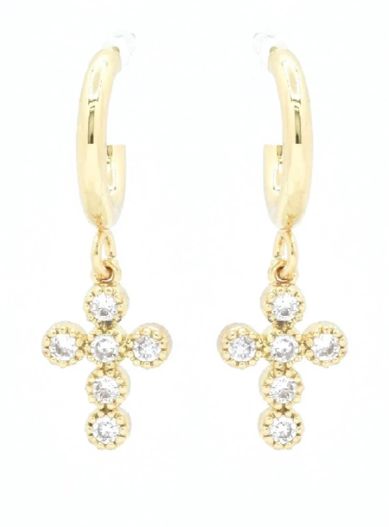 OEH4036 Cross Huggie Hoop Earrings