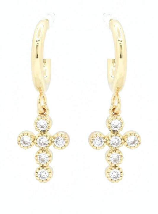 OEH4036 Cross Huggie Hoop Earrings