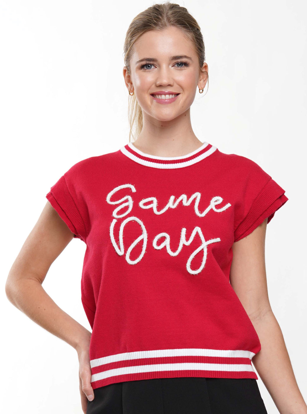 KT240127 Game Day Ruffled Sleeve Knit Top