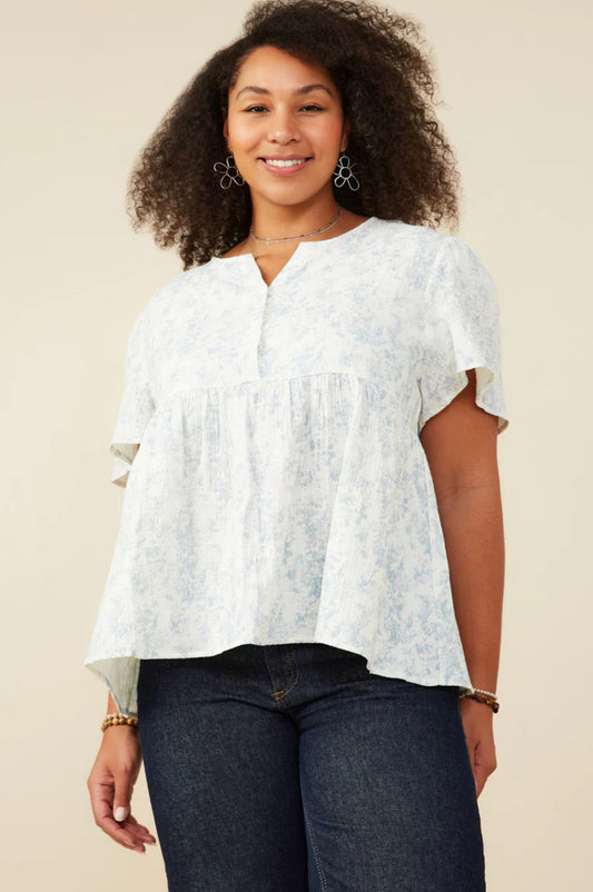 HY9324W Curvy Cloud Print Top