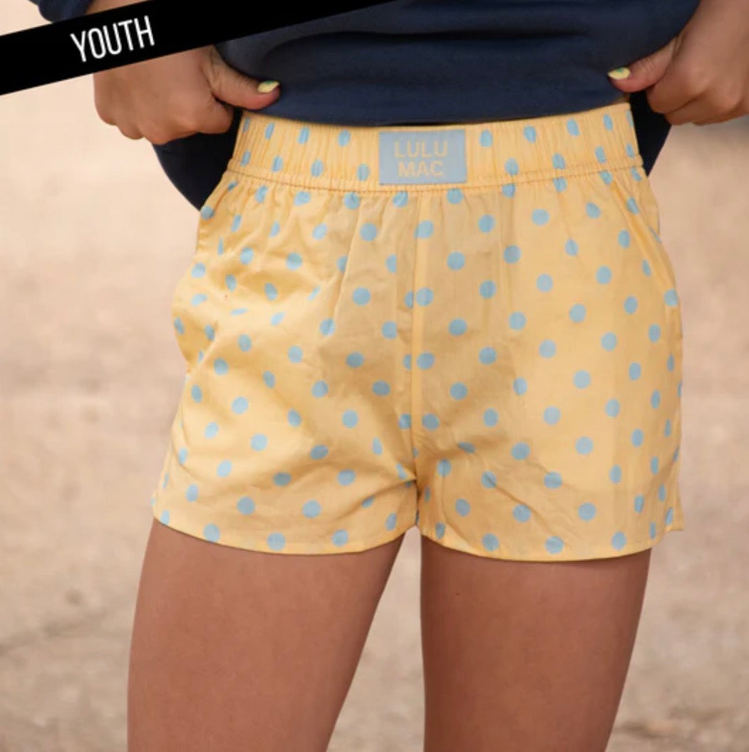 LM-KSH-1009 Butter/Light Blue Small Polka Dot Kids Shorts