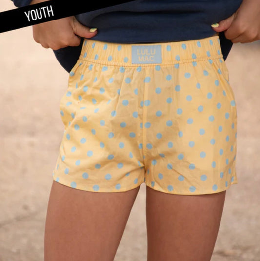 LM-KSH-1009 Butter/Light Blue Small Polka Dot Kids Shorts