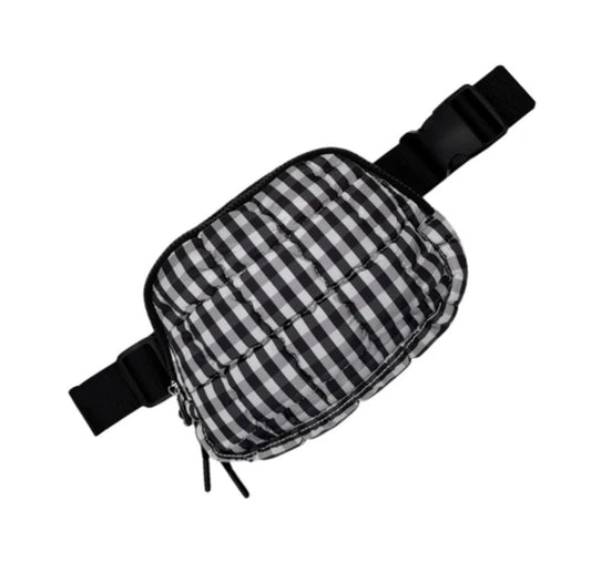 GZ-1511 Black/White Gingham Puffer Quilted Belt Bag