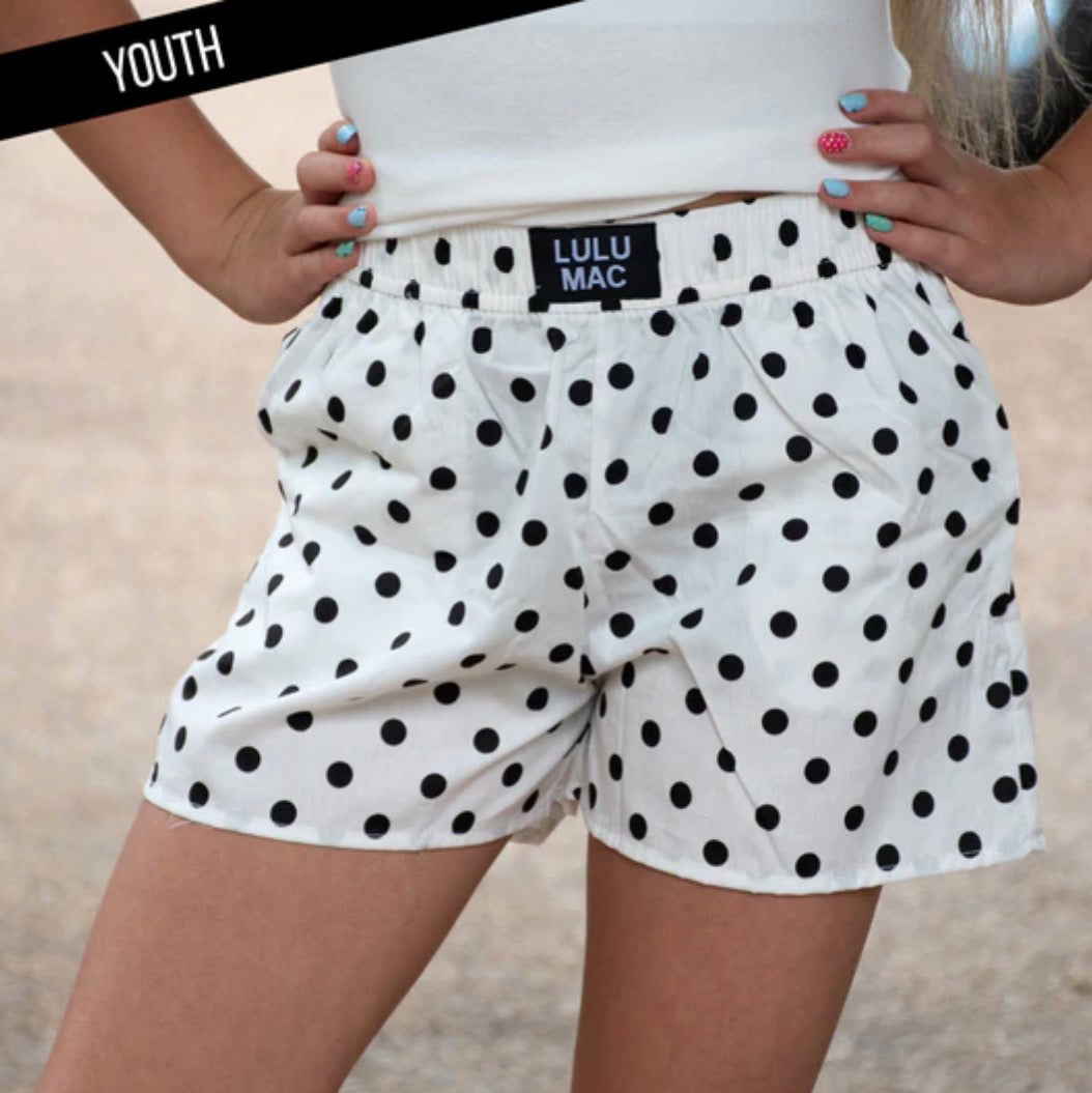 LM-KSH-1009 White/Black Small Polka Dot Kids Shorts
