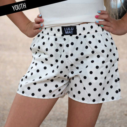 LM-KSH-1009 White/Black Small Polka Dot Kids Shorts