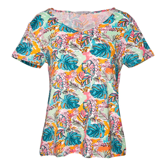 Tropical Monstera Leaf V-Neck Pajama Top
