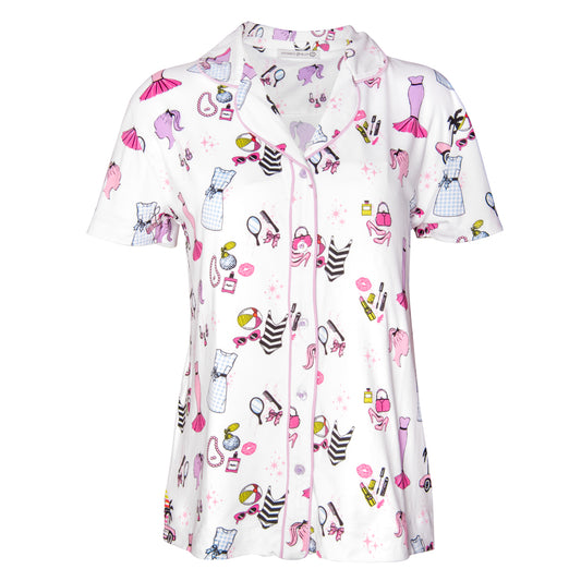 Malibu Girl Notch Collar Pajama Top