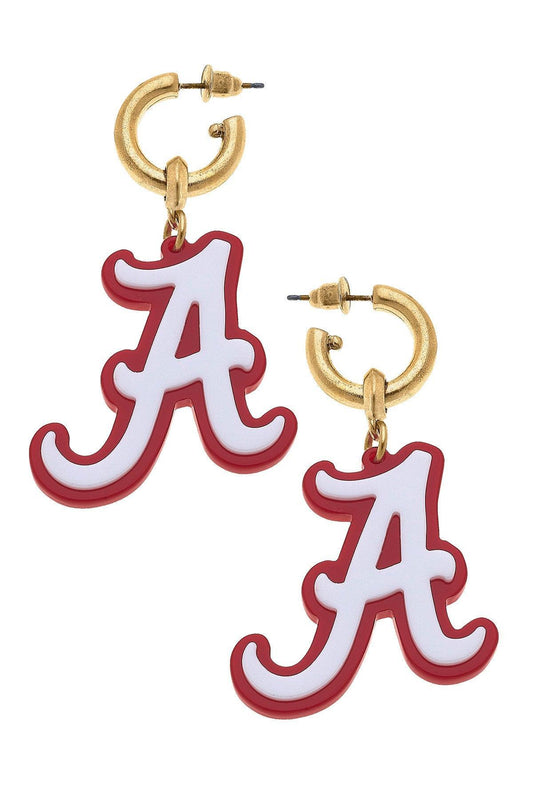 Alabama Crimson Tide Resin Logo Drop Hoop Earrings