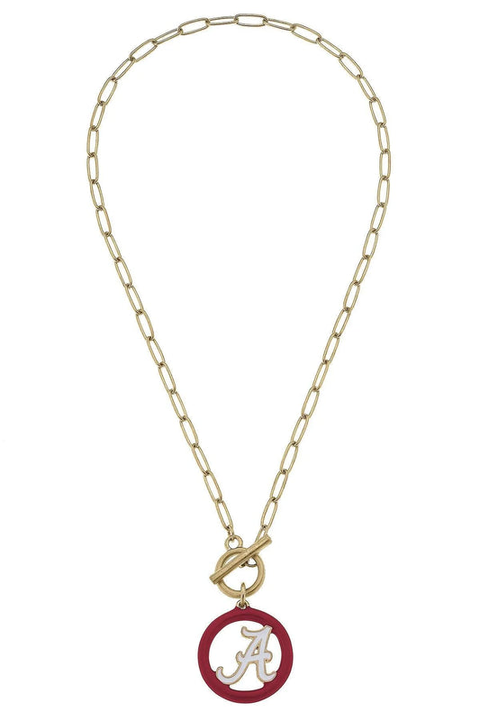 Alabama Crimson Tide Logo Enamel T-Bar 16” Necklace