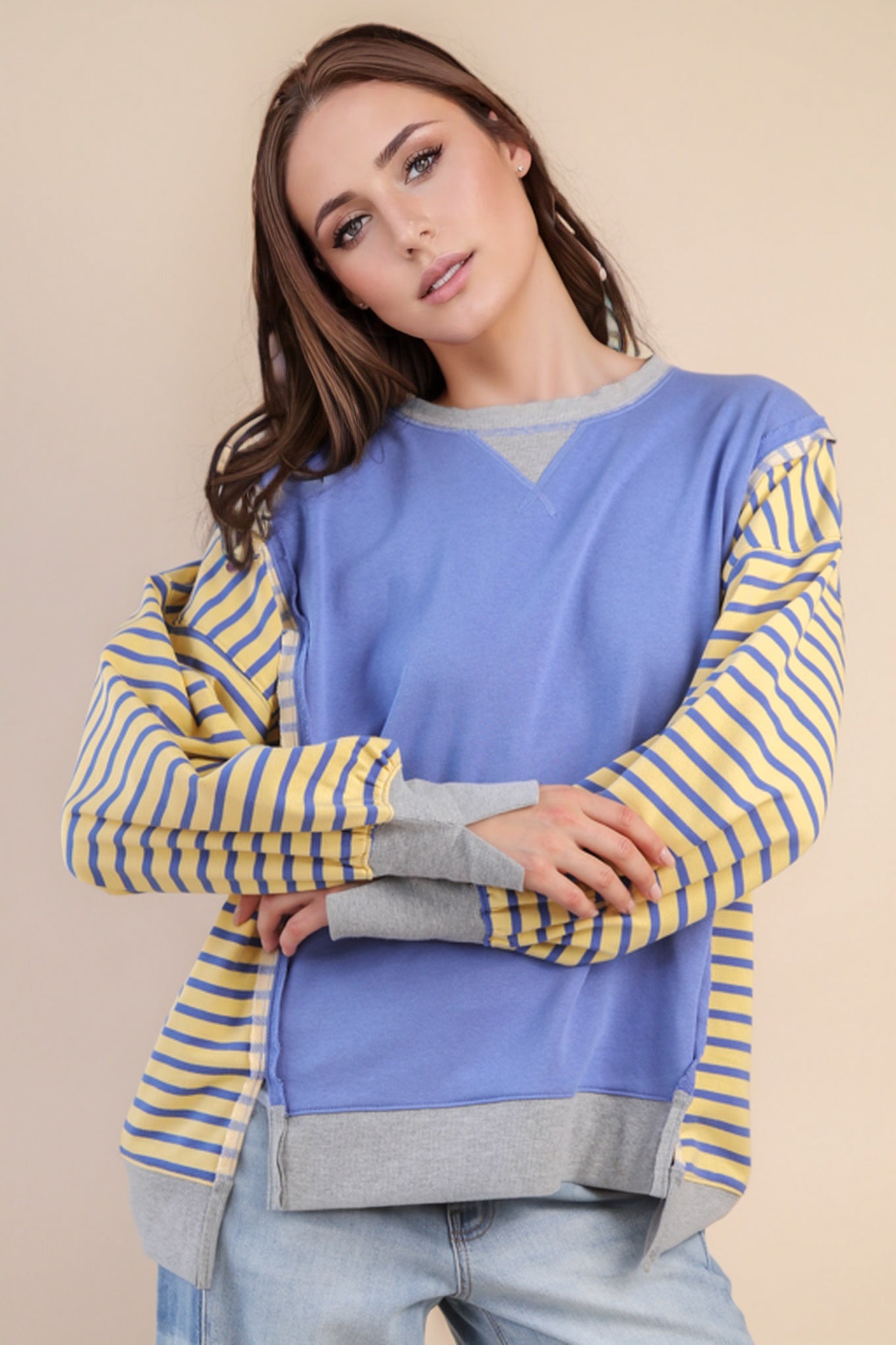 NT12221 Oversized Striped Casual Top