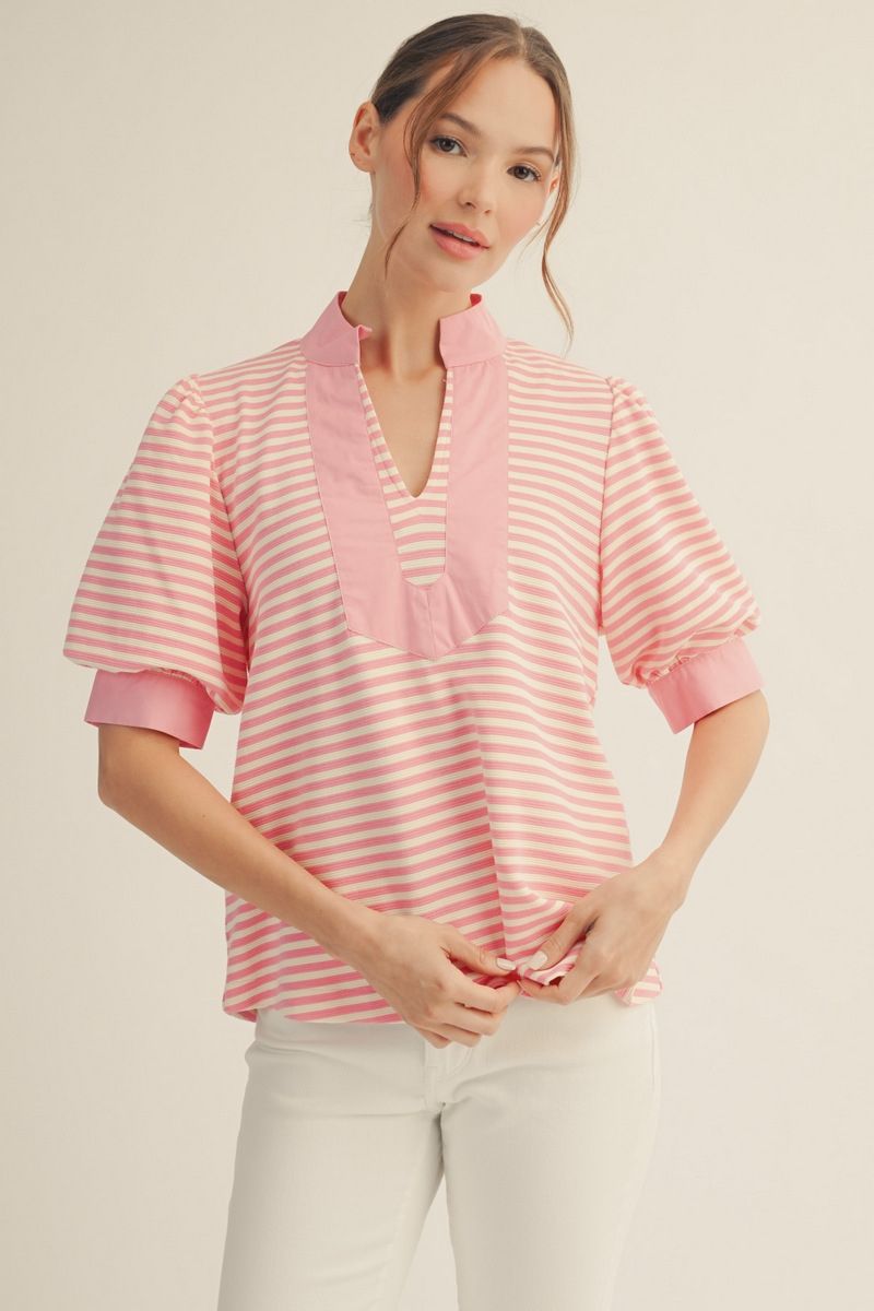 B13435-1 Stripe and Solid Contrast Top