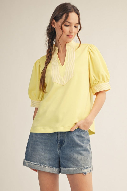 B13435 Solid and Stripe Contrast Top