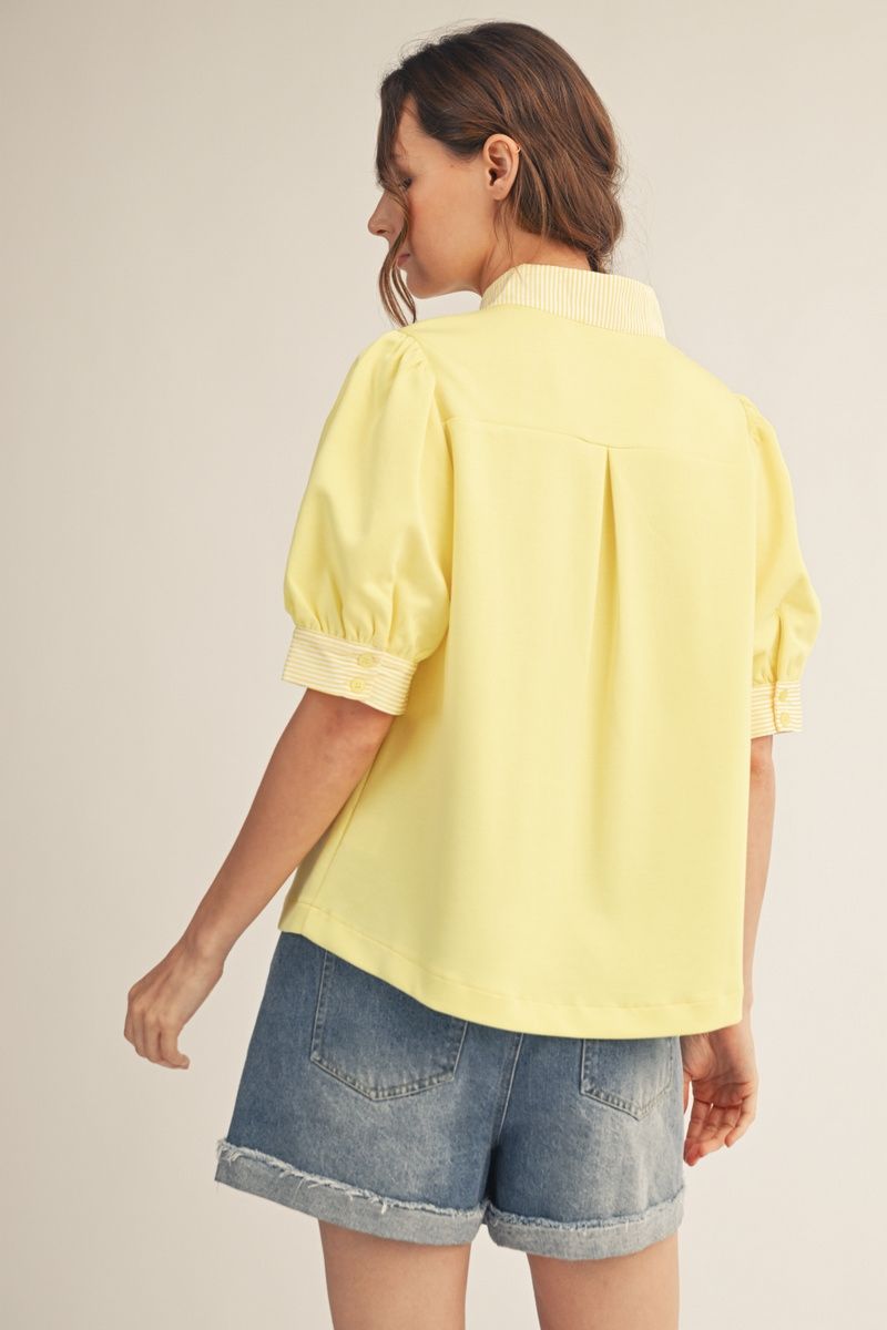 B13435 Solid and Stripe Contrast Top