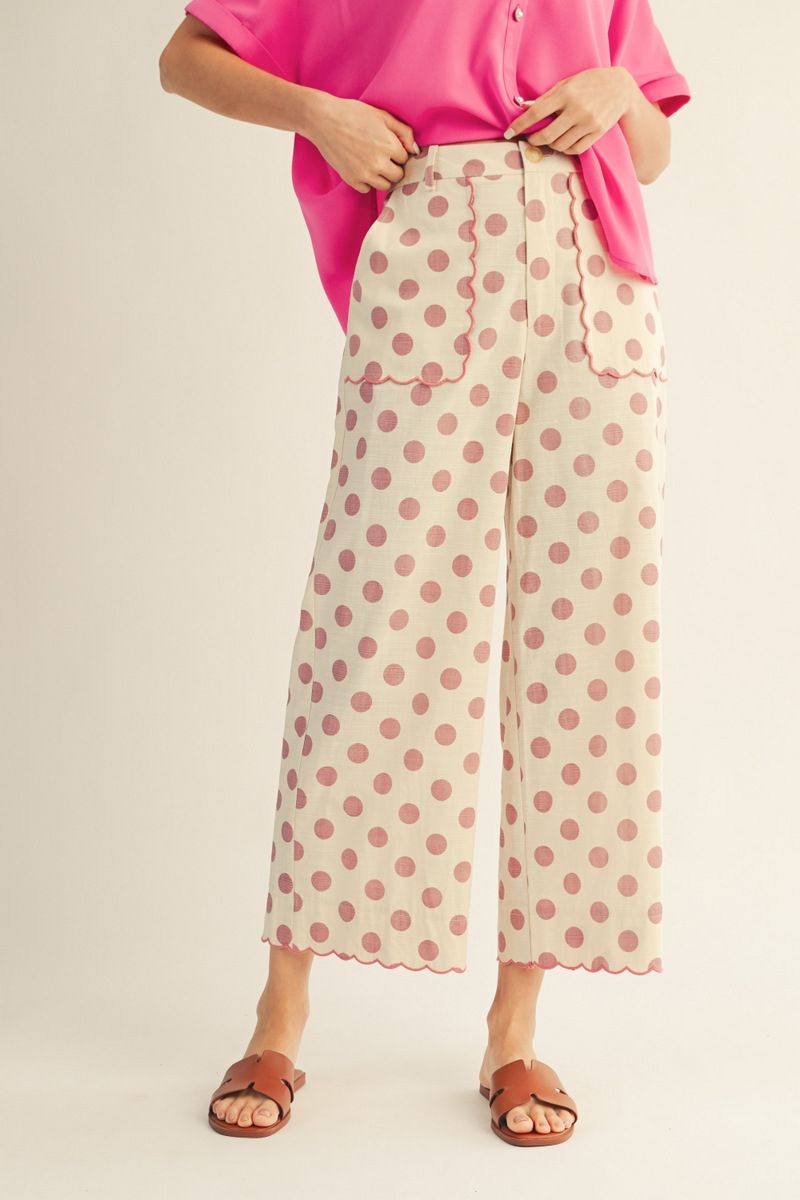 M50077-1 Wide Leg Polka Dot Pants