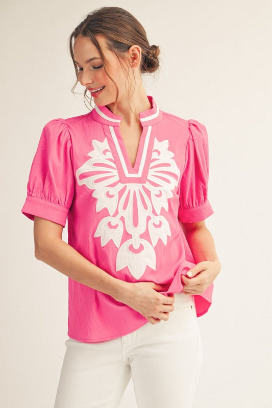 B50404 Baroque Floral Appliqué Top