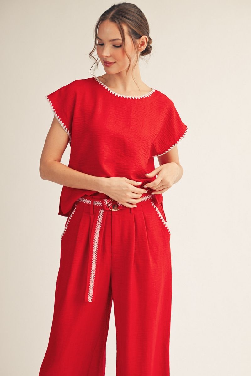 H50641-TOP Solid Crinkle Fabric Top