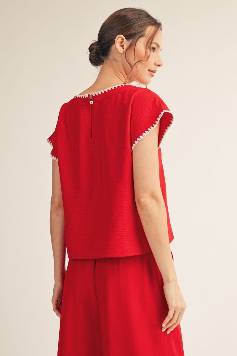 H50641-TOP Solid Crinkle Fabric Top