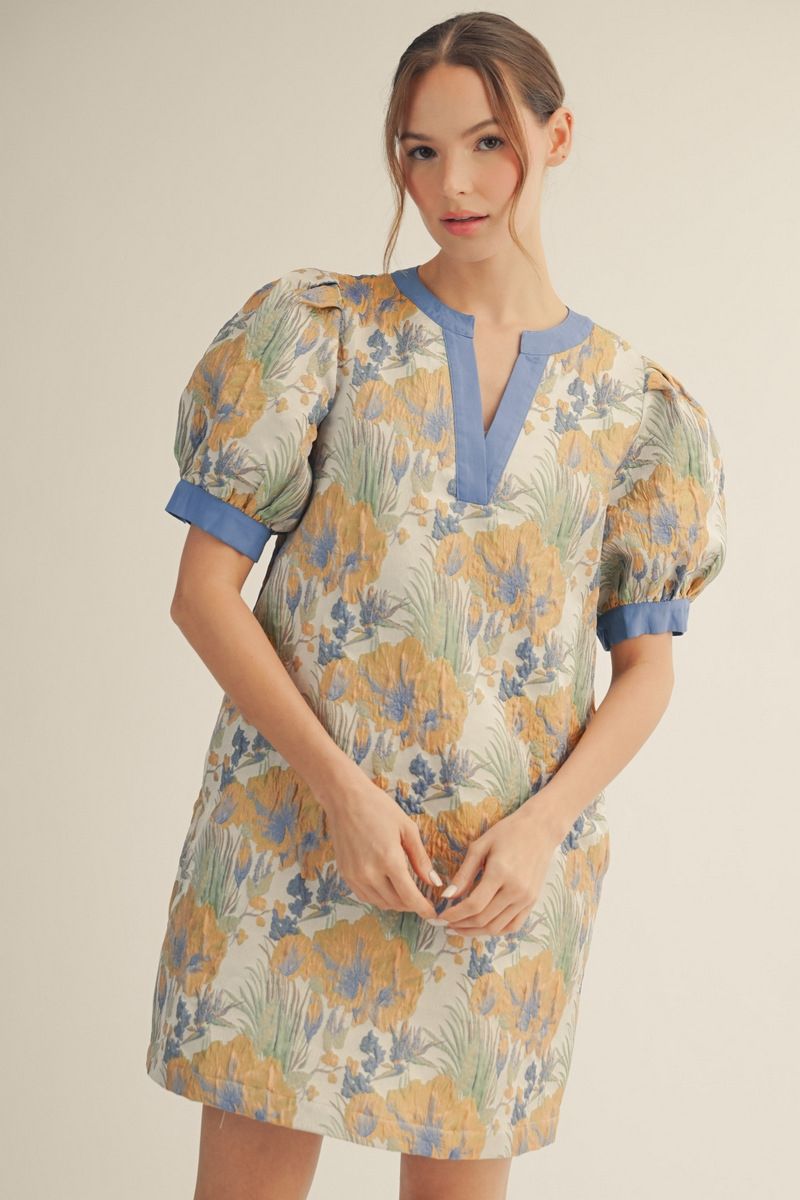 R7044 Floral Jacquard Dress