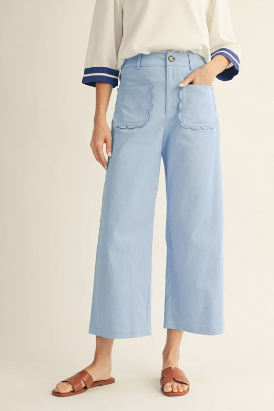 H50021 Scallop Pocket Detail Wide Leg Pants