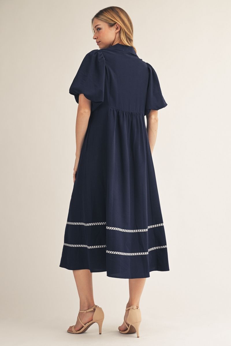G15631 Front Smocking Detail Midi Dress