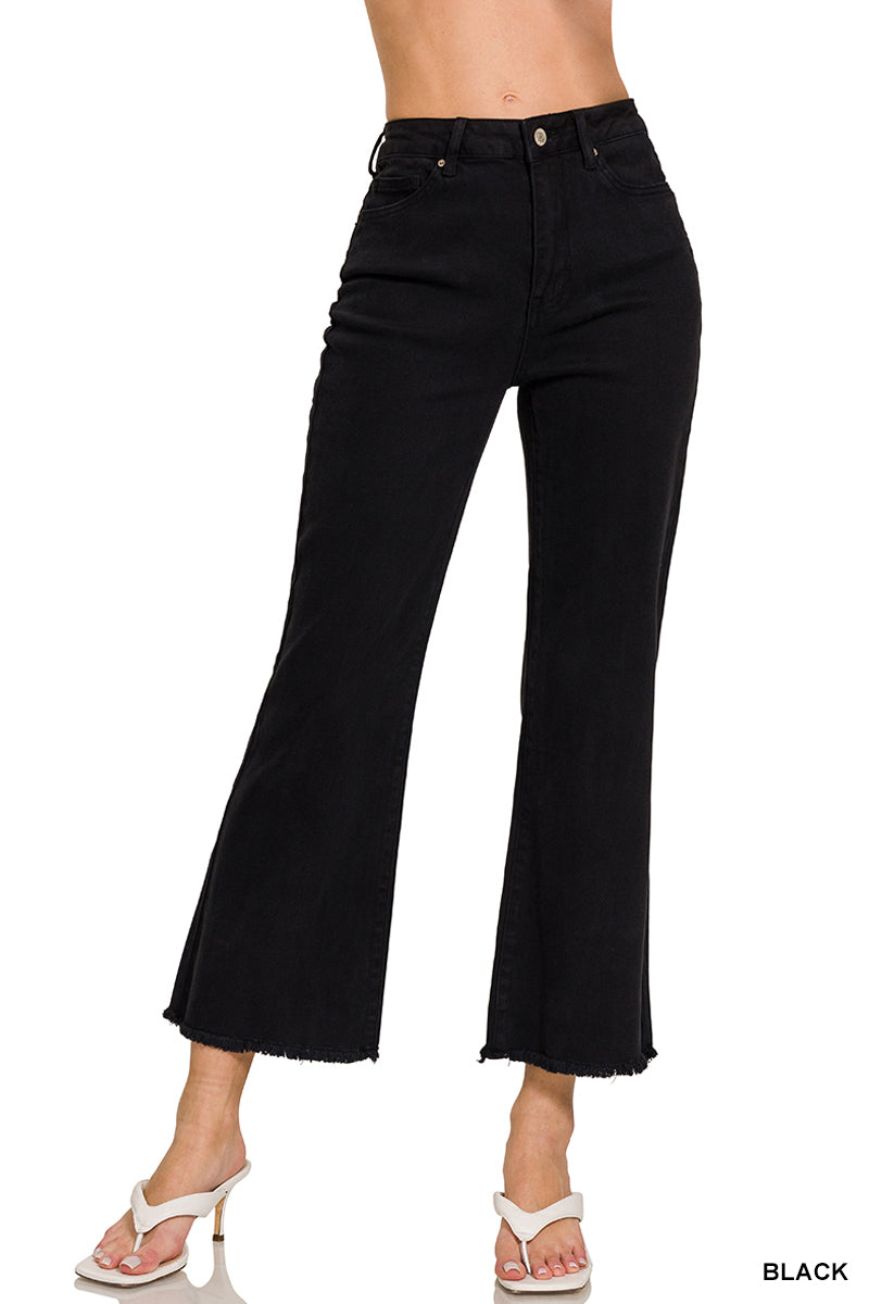 DMP-1847A High Waisted Frayed Hem Pants