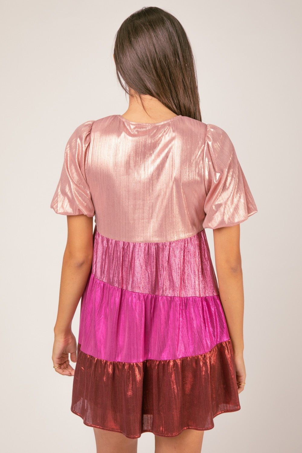 LD44173 Shiny Colorblock Dress