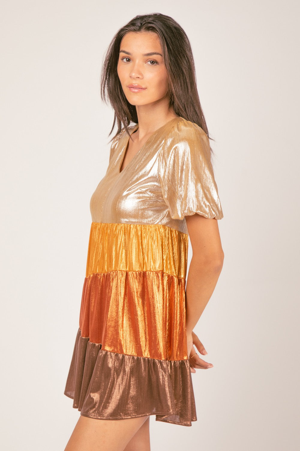 LD44173 Shiny Colorblock Dress
