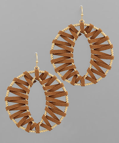 EP49226 Wrapped Leather Open Round Earrings
