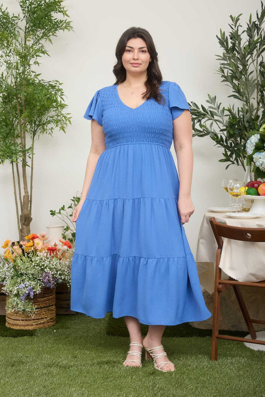 PCR2848 Curvy Smocked Midi Dress