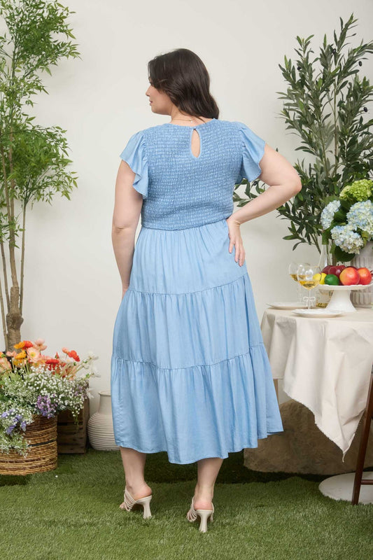 PCR2946 Curvy Smocked Tiered Midi Dress