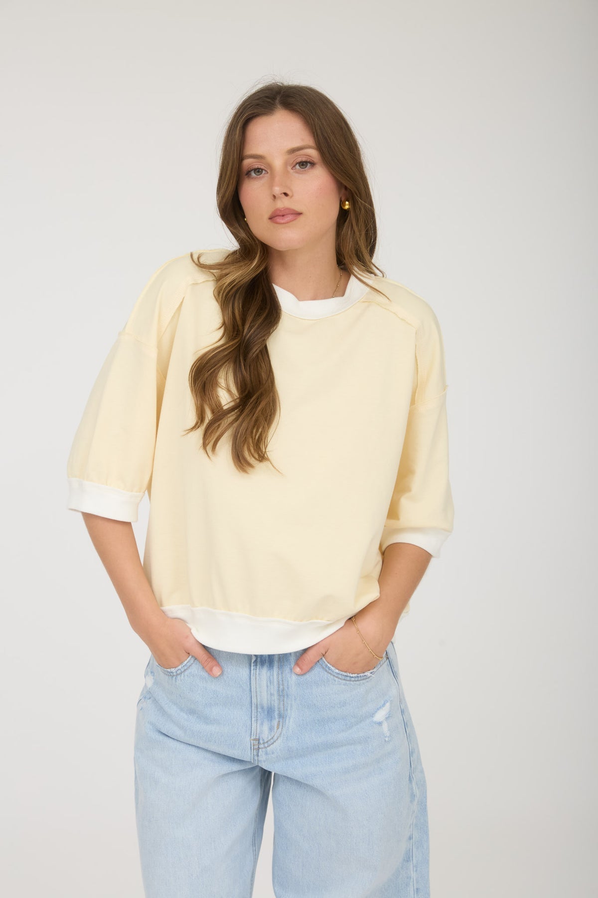 J6ST1038 Raglan 3/4 Sleeve Top